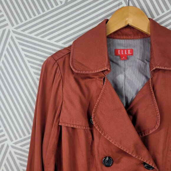 Elle Trench Swing Coat size Small Jacket Light Weight Belted Spring Ruffle Hem - Picture 2 of 6